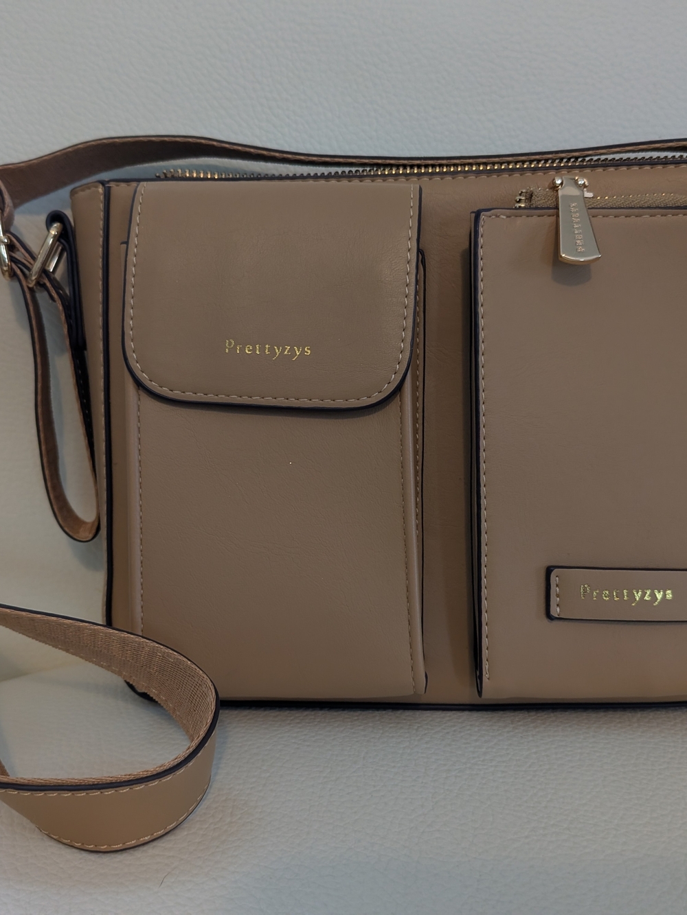 Taupe Crossbody Bag with Front Pockets